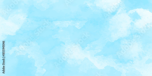 Abstract blue watercolor background featuring a soft sky texture with light clouds and a clear summer atmosphere design