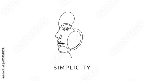 Minimalist line drawing of a woman's face in profile, simplicity concept