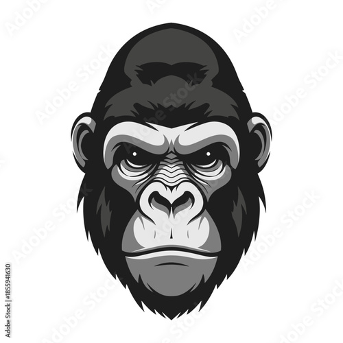 Majestic Gorilla Head Illustration: Strong and Intimidating Vector Art Displaying Power
