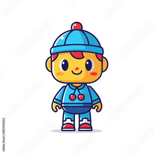Delightful cartoon character in winter attire radiating warmth and playful innocence for various