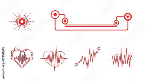 Digital Pulse: A vibrant display of various heart rate monitors and digital designs. Expressing concepts such as health, medical, technology, and information