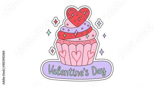 Valentine's Day Cupcake Delight: A charming, heart-adorned cupcake, celebrating Valentine's Day, sits prettily in a dreamy, artistic composition, expressing joy and affection.