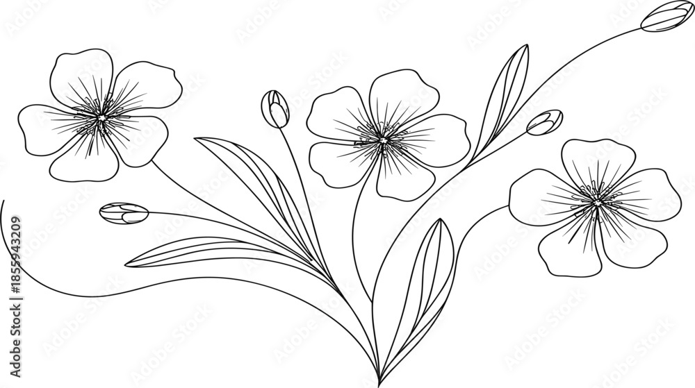 Obraz premium Elegant Hand-Drawn Floral Branch Vector Illustration Featuring Minimalist Black and White Botanical Line Art Design