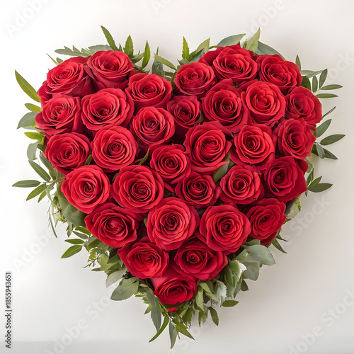 A beautiful bouquet of red roses arranged in a heart shape