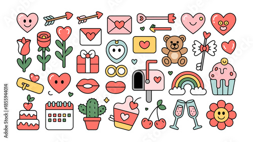 Valentine's Day Icon Collection: Charming collection of festive icons representing love, romance, and celebration, ideal for conveying heartfelt messages during the special occasion. 