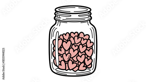 Jar of Love: A clear glass jar filled with tiny, delicate hearts, symbolizing affection and love, offering a sweet visual metaphor for cherished feelings.
