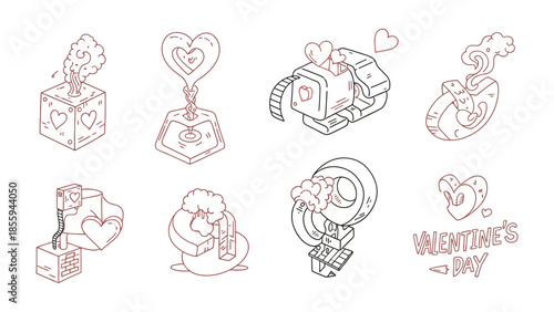 Valentine's Day Line Art: Intricate line art illustrations of Valentine's Day themed objects, perfect for adding a touch of romance to any project. These designs capture the essence of the holiday.