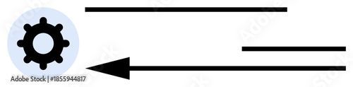 Motion concept. Gear mechanism illustrated alongside directional arrows forward and reverse motion. Motion applied in workflow, engineering, mechanics, automation, and system design