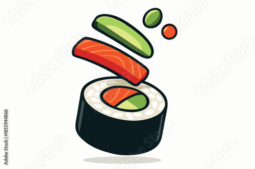 Exploded View Sushi Roll Ingredients Illustration