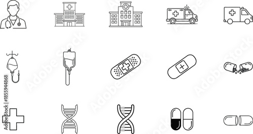 Minimalist Medical and Healthcare Line Art Icon Set