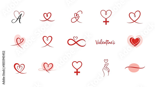 Valentine's Day Icon Set: A collection of heart-themed symbols for celebrating the season of love. Each design radiates passion, affection, and tenderness.