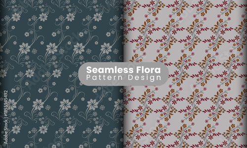 Collection of Seamless floral patterns design in dark and light variations, elegant botanical vector illustration for textile, fashion apparel and fabric print