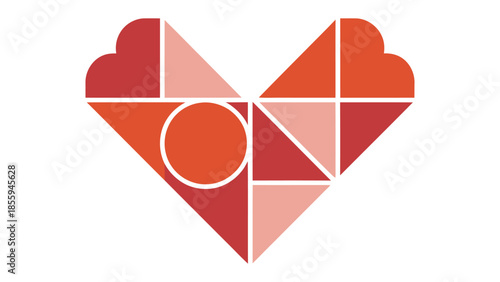 Geometric Heart with Love: A stylized, geometric heart composed of various shapes and shades of red and orange, symbolizing love and affection with the word love integrated into its design.