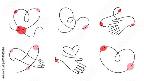 Abstract Line Art of Heart and Hands: Minimalist line art evokes a feeling of affection. Lines and dots create simple but meaningful forms, ideal for expressing love.