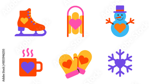 Winter's Heart: An illustrated collection captures the essence of winter joy. The image showcases winter scenes and elements of love. 