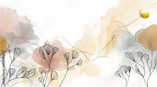 Elegant Watercolor Floral Background with Soft Tones, Artistic Hand Painted Flowers, and Minimal Botanical Elements for Feminine and Modern Design Use