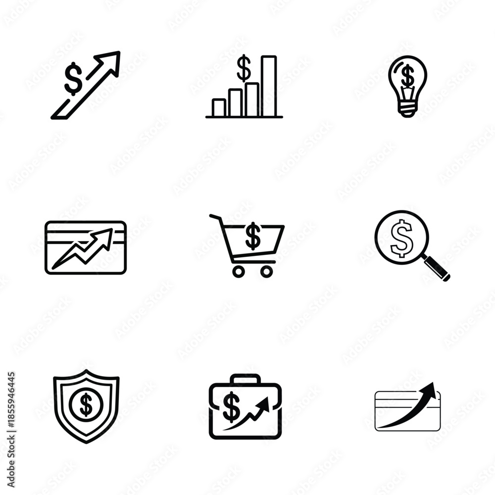Fototapeta premium Financial and business icons set for commerce and investment