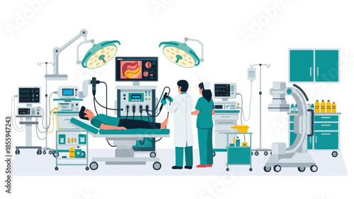 Advanced Operating Theater with Medical Professionals and Surgical Equipment in a Modern Hospital