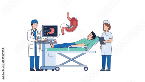 Medical Examination of Digestive System in Healthcare Setting with Doctor and Nurse Observation