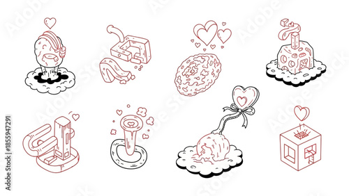 Hearts in the Drawing: Delicate line drawings of varied subjects, each adorned with a simple heart, evoking feelings of love, kindness, and affection. The minimal.