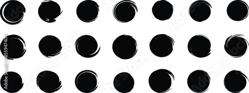 Set of black grunge circles shapes on a white background. Grunge round shapes. Red stamp vector.