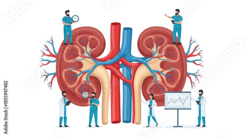Detailed Anatomical Illustration of Human Kidneys Highlighting Renal System Function and Medical