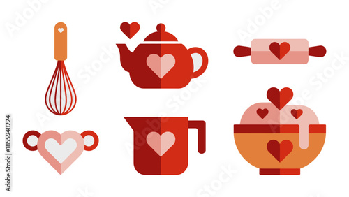 Sweetheart Kitchen Essentials: A delightful assortment of heart-themed kitchen utensils, representing the essence of love and culinary creations.