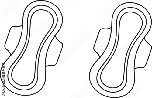 Vector line art illustration of feminine sanitary pads with wings for menstruation and hygiene products