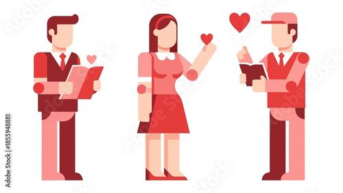 Valentine's Day: Illustration of love-themed flat design showing exchange of feelings and expressing the spirit of connection and care among people.