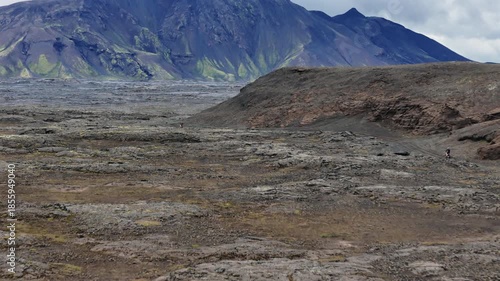 Enduro Motorcycles Riding on Volcanic Terrain Iceland Aerial View