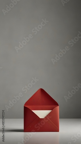Red envelope sitting on top of white table next to gray wall.