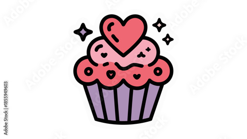 Sweet Treat of Affection: A delectable cupcake, adorned with a heart and shimmering stars, embodies the sweet essence of love and celebration.