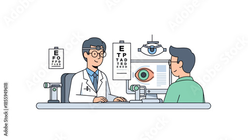 Optometric Eye Examination in a Modern Clinic with Medical Equipment and Specialist Consultation