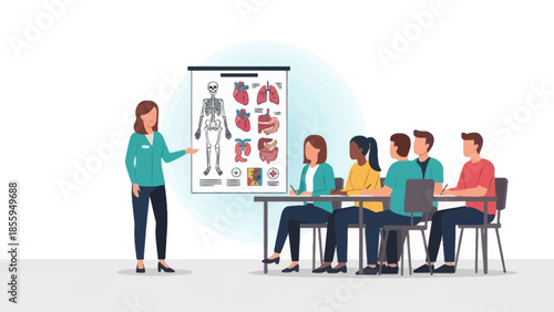 educational medical lecture on human anatomy and skeletal system for students in classroom setting