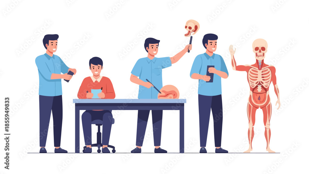 Obraz premium Educational Anatomy Illustration Showing Human Body and Medical Experimentation