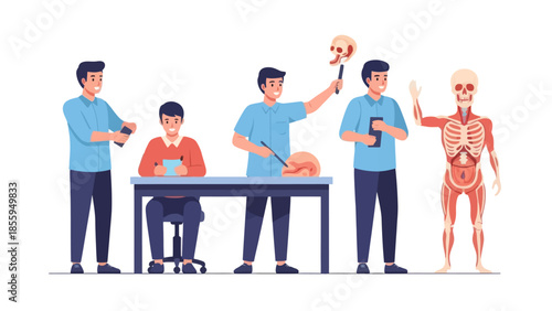 Educational Anatomy Illustration Showing Human Body and Medical Experimentation