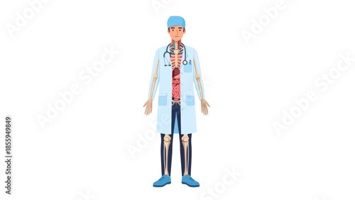 Illustration of a Medical Professional with Anatomical Details and Stethoscope