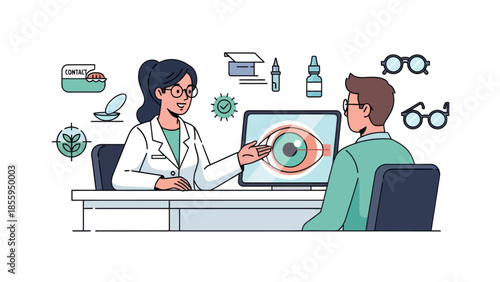 Medical Consultation for Eye Health with Eye Care Specialist and Patient in Clinic Environment