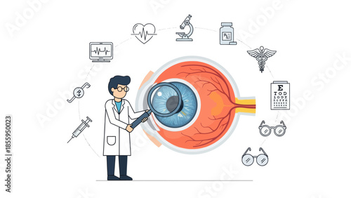 comprehensive medical illustration depicting eye examination and optic health diagnostics