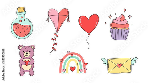 Lovely Valentines Decorations: A delightful array of Valentine's-themed illustrations, each radiating love and affection, a visual treat to celebrate the most romantic day of the year.