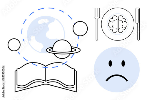 Education concept. Education symbols global learning, creativity, and mental health. Education inspires growth, mental wellness, and imaginative thinking. For learning, wellness creativity