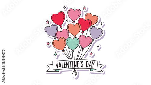 Valentine's Day Balloons: A vibrant display of heart-shaped balloons, symbolizing love and affection, are playfully suspended, accompanied by a banner that reads VALENTINE'S DAY.