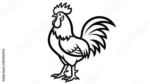 Black and White Rooster Illustration Standing.