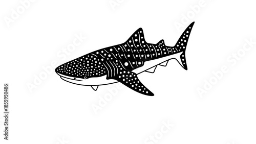 Black and White Whale Shark Illustration.