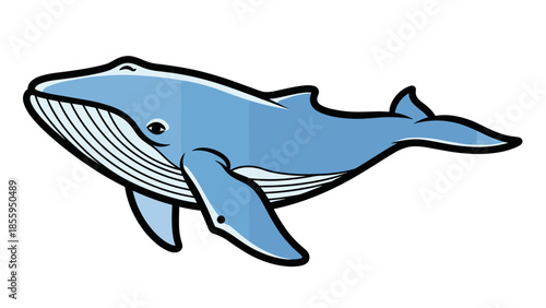 Blue Cartoon Whale Illustration Side View.