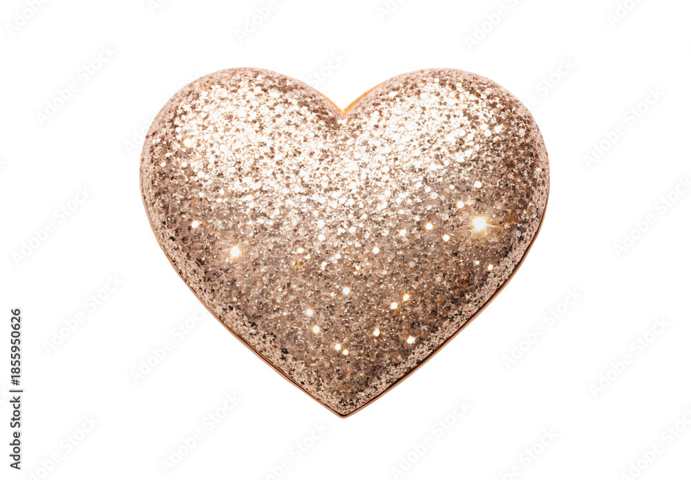 Fototapeta premium Champagne glitter heart with twinkling lights and elegant shimmering texture finish, isolated on a transparent background
