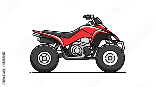 Red Quad Bike Illustration Side View.