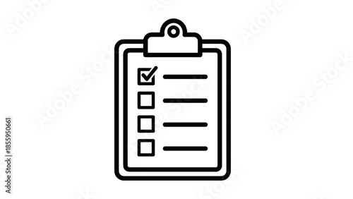 Simple Black Clipboard with Checklist Icon.