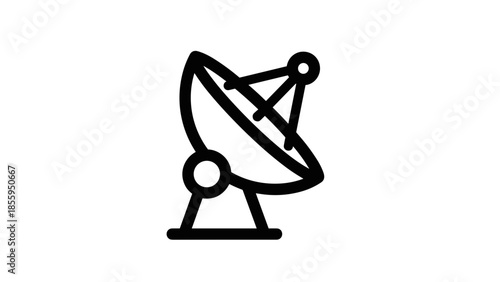 Simple Black Satellite Dish Icon Illustration.