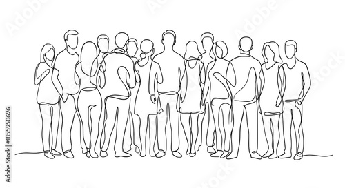 Continuous line drawing of crowd standing abstract minimalist